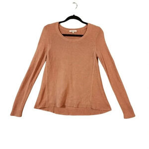 Madewell Top Women Size Small Peachy Pink Cotton Long Sleeve Stretch Ribbed Knit